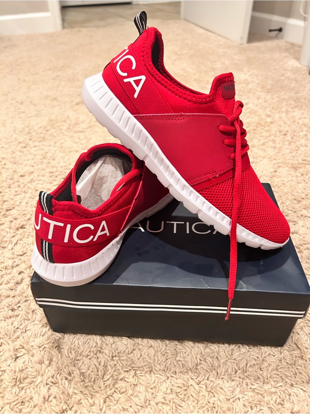 Nautica Kids Red Athletic Slip-On Lace Sneakers